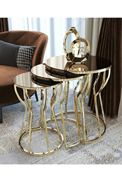 FAYMEND Beyza Zigon Sehpa Gold / Bronz Aynalı