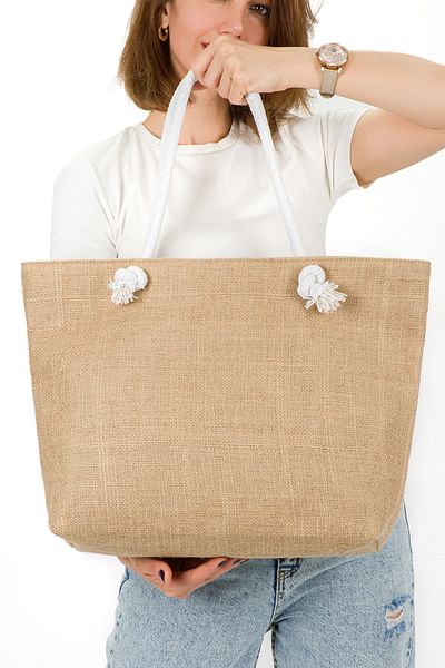 ANDİFLİ Women's Straw Shoulder Bag Jute Fabric Soft Handle