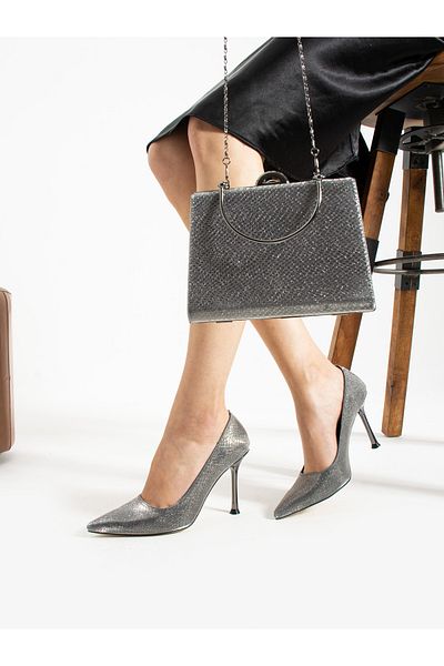 Alemdar Shoes Γυναικεία παπούτσια MAYER Platinum με τακούνι