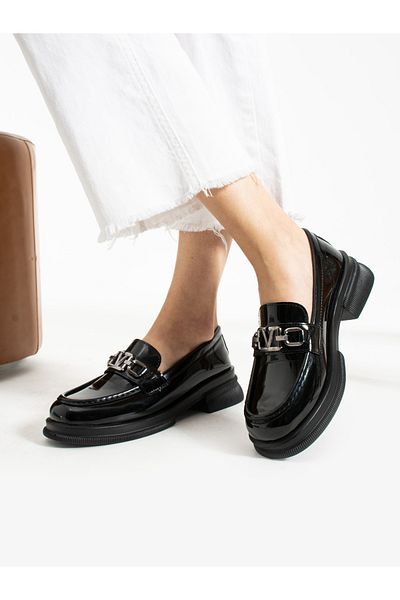 Alemdar Shoes Дамски мокасини с катарама от черна лачена кожа VENDI