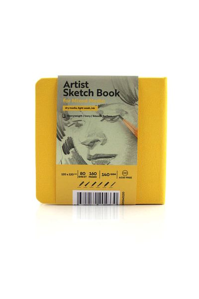 hobi market art Hard Cover Sketchbook - 12x12 cm.80 yp.YELLOW