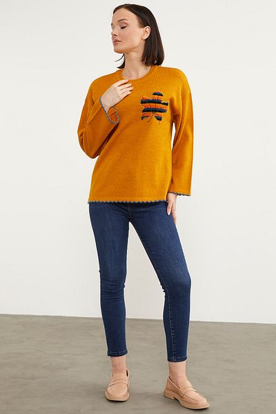 Sementa Bohemian Knitwear Sweater with Leaf Motif - Sun