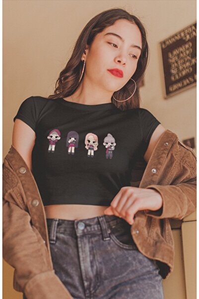 Fuddy Moda Crop Top cu imprimeu Blackpink Members din desene animate, bluză c...