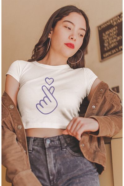 Fuddy Moda Top crop cu imprimeu Bts Sign, bluză crop pentru damă cu imprimeu K-Pop