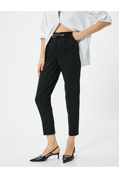 Koton Fabric Cigarette Pants High Waist Belted Pleated