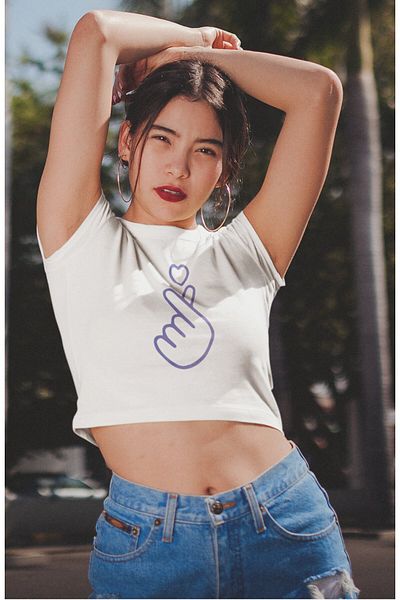 Fuddy Moda Top crop cu imprimeu Bts Sign, bluză crop pentru damă cu imprimeu K-Pop