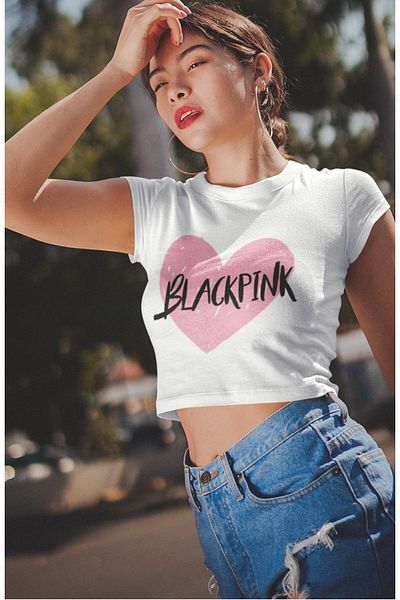 Fuddy Moda Καρδιά Μαύρο ροζ εμπριμέ Crop Top, Γυναικεία K-Pop Printed Crop Μπλούζα