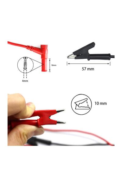 Koodmax - 1 Çift 1000V 15A Krokodil Banana Yüksek Akım Multimetre Test Probu - Krokodil Test Kablosu