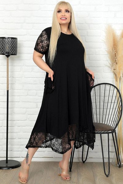 Kheos Special Design Hem Sleeves And Pockets Lace Short Sleeve Casual Dress