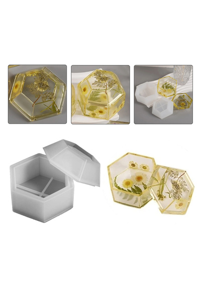 Getshopmini Epoksi Altıgen Kapaklı Mücevher Takı Kutusu Silikon Kalıbı Gt9236