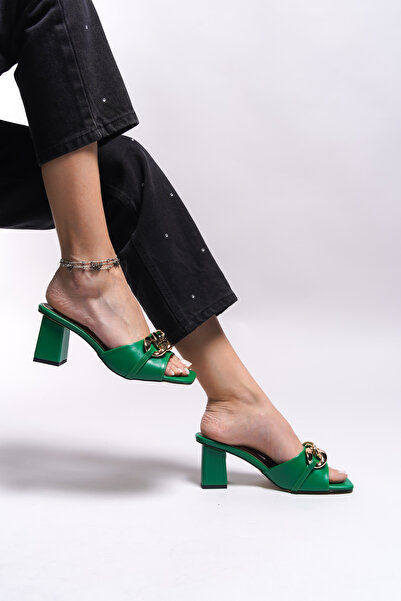 Riccon Papuci cu toc pentru femei Phreedri 001280 Papuci verzi