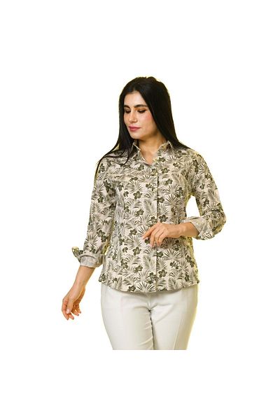 Exve Exclusive Khaki Beige Floral Women's Shirt