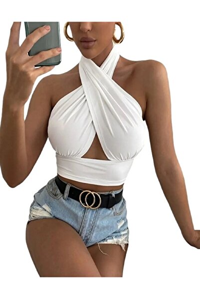 GARDIROZA Bluză crop bustieră cu decolteu cu capul la spate