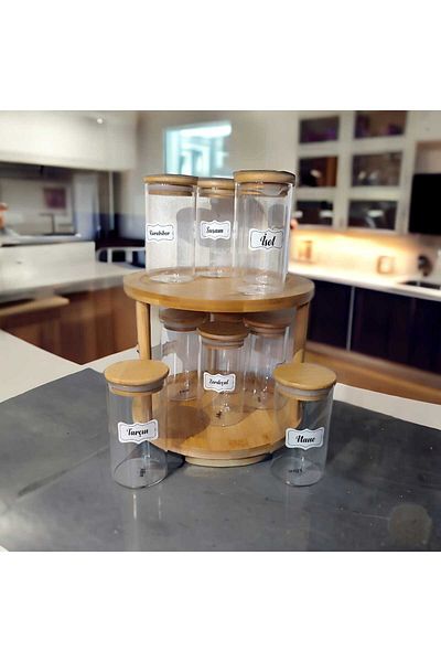 MİEN 2-Tier Spice Rack with Rotating Bamboo Stand, Rotating Stand Organizer, Spice Rack