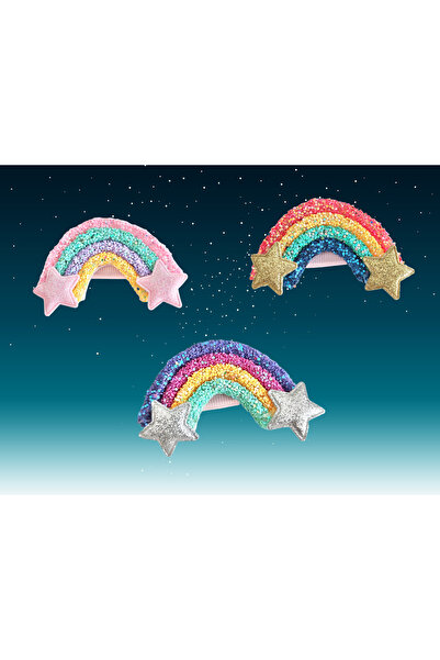 NFzzTakı Simli Gökkuşağı Ve Yıldız Figürlü Kız Çocuk Pens Kıskaç Toka 23 Nisa...