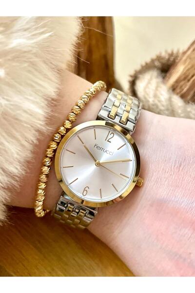 Ferrucci Çelik Su Geçirmez Sade Şık Kadın Kol Saat+Bileklik Hediyeli