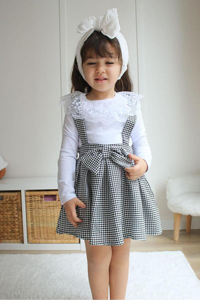 ipekkids Silkkkids Girls Clothing Houndstooth Salopet White Blouse Combination