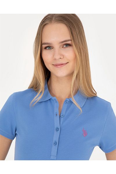 U.S. Polo Assn. BAZA. Polo Assn. Tricou de damă cu gât polo albastru închis GTP-IY24.
