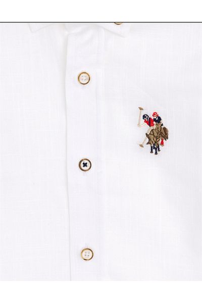 U.S. Polo Assn. US Polo Assn Cămașă albă cu mânecă lungă, guler cu nasturi, cu ajustare confortabilă, pentru băiat ENZOKIDS024Y