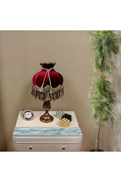 Genel Markalar Klasik Abajur Bordo Şapka Bronz Ayak 51cm.