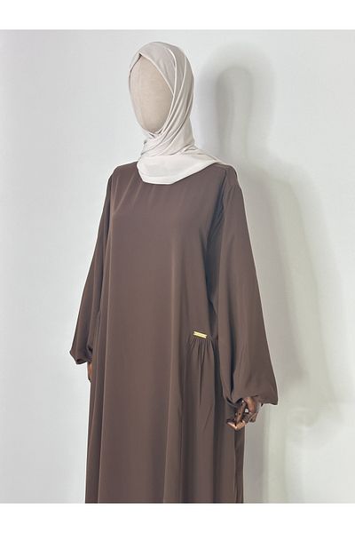 R&S modibone Medine Silk Ύφασμα Καφέ Χρωματιστό Hijab Φαρδύ Φόρεμα - Κατάλληλο για Hajj και Umrah