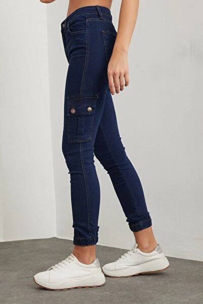 Lixera Pantaloni de blugi cu talie înaltă din lycra, albastru închis