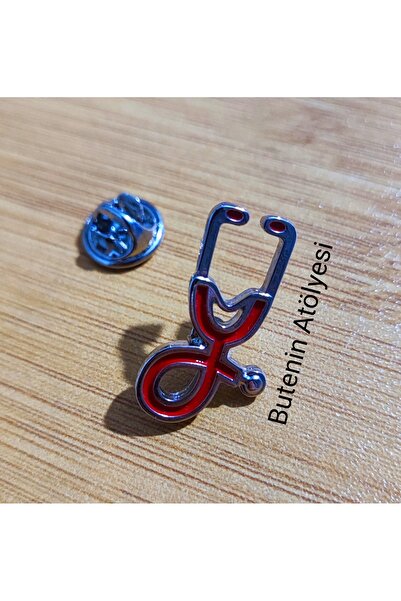 Butenin Atölyesi Kırmızı Steteskop Doktor, Hemşire rozeti.