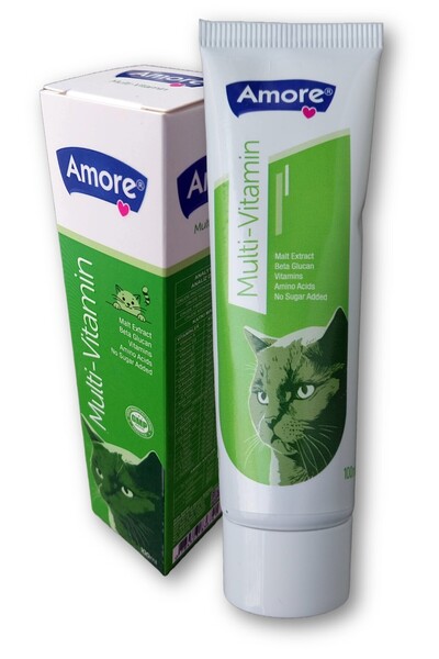 AMORE Multi-Vitamin Leziz 100ml Kedi Maltı, Beta Glucan, D-Biotin, Taurin, Vitamin A-D-E-B-K, Lizin Paste