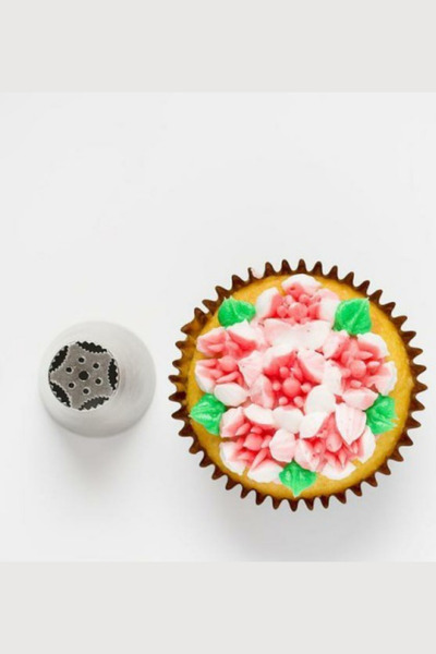 ELGALA طرف حقيبة ضغط كريم من الفولاذ المقاوم للصدأ (طرف حقيبة مخفوقة، حامل زهور) 1 قطعة + 4 أكياس مخفوقة