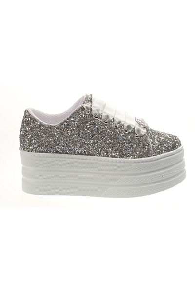 Ayakkabı Tutkusu Stilo ® Silver Sparkly Sneakers Flat Platform Height Stylish and Comfortable Women's Shoes