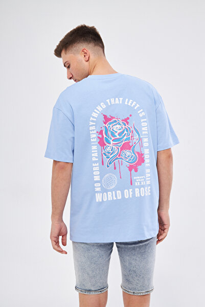 Gül Temalı Bebe Mavisi Oversize Tişört