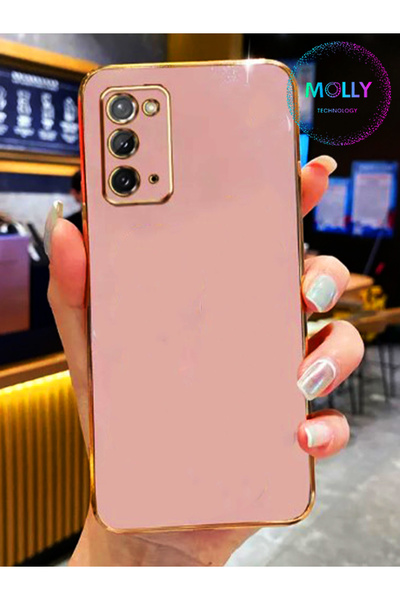 Molly Technology حافظة سيليكون فاخرة لهاتف سامسونج جالاكسي نوت 20 مع تفاصيل ذهبية على الحواف الوردية