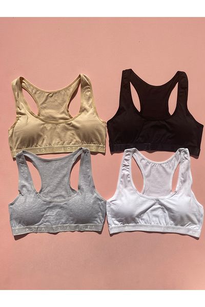 LEYNA BUTİK Women's Thick Strap Black-White-Skin-Grey Padded Athlete Half Tank (M=70-75, L=80-85, XL=90-95)