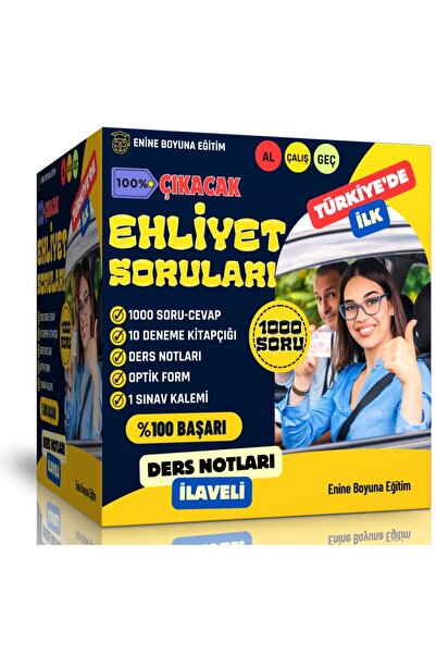 Enine Boyuna Eğitim Yüzde Yüz Çıkacak Ehliyet Soruları Seti (1000 Soru + Ders...