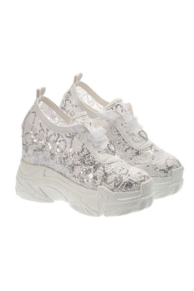 Ayakkabı Tutkusu Stilo ® Bridal Shoes Extreme Comfortable Inside Hidden Heels Sequin White Lace