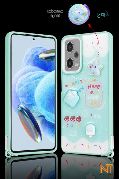 Nezih Case Xiaomi Redmi Note 12 Pro Plus 5G Uyumlu Kabartmalı Figürlü Trend S...