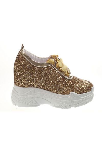 Ayakkabı Tutkusu Stilo ® Gold Glitter Women's Hidden Heel Shoes
