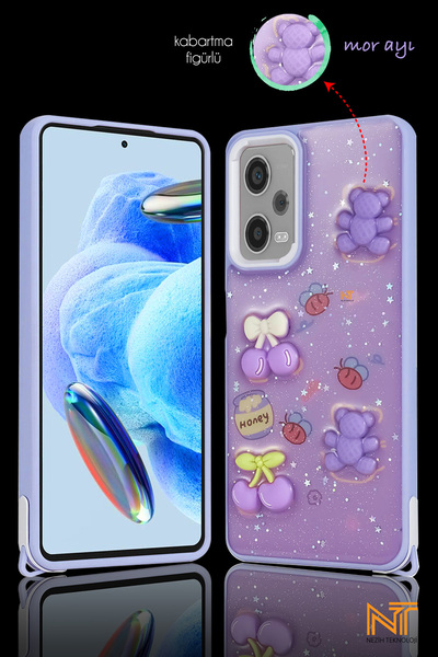 Nezih Case Xiaomi Redmi Note 12 Pro Plus 5G Uyumlu Kabartmalı Figürlü Trend S...
