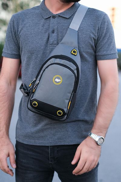 NEWISH POLO ACCESSORIES Geantă pentru bărbați din țesătură Qatro gri, cu urechi, geantă pentru piept, geantă zilnică de umăr