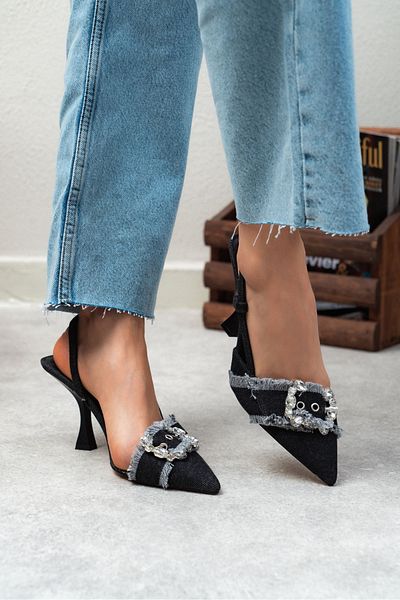 NİŞANTAŞI SHOES Anjali antracit farmer öv részletes női sarkú cipő