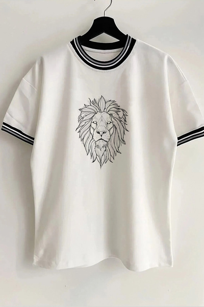 Vordevia Tricou unisex supradimensionat alb cu nervuri cu guler și mâneci de ...