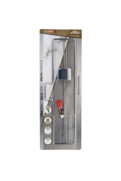 NIDAGE Decorev Silver - Super Adhesive Chrome θήκη για πετσέτες με μεταλλική κόλλα, μακρύς στήριγμα για πετσέτες DC-4782 2 τεμάχια
