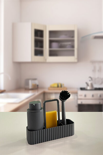 BİLTAŞ PLASTİK 2-Piece Dish Set Vailo and 8 Lt Kitchen Countertop and Cabinet Hanging Dustbin Gray Kitchen Set