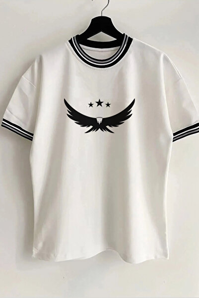 Vordevia Eagle Printed New Season Λευκό Oversize Unisex Tshirt με λεπτομέρεια...