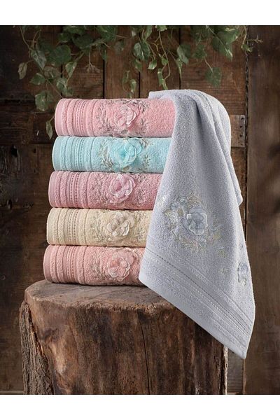 Fiesta 50x90 Cm Asortiment 3D Asiatic Brodat 100% Curl Alb 6 Piese Set Prosoape pentru Față