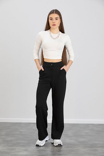 Dream Style Women's Black Buttoned Front High Waist Pleated Lycra Flexible Comfortable Fit Palazzo Pants