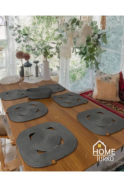 HomeTurko Jute, Wicker, American Serving Set, Dowry Tablecloth, Plate Base, Plate Set Set with Basket
