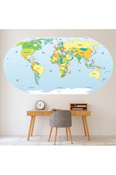 Modatools Siyasi Dünya Haritası Eğitici Dekoratif Duvar Sticker Çıkartma Mutf...