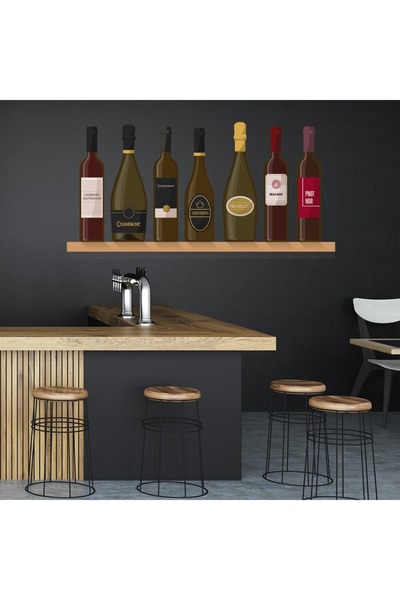 Modatools Şarap Şişesi Rafı Alkol Vino Dekoratif Duvar Sticker Çıkartma Mutfa...