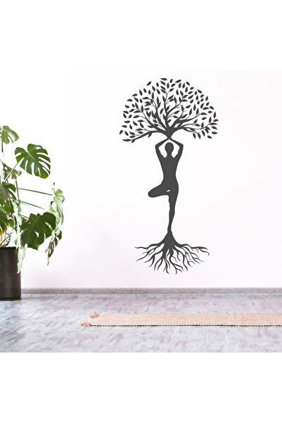 Modatools Yoga Ağacı Poz Dekoratif Duvar Sticker Çıkartma Spor Salonu Çocuk O...